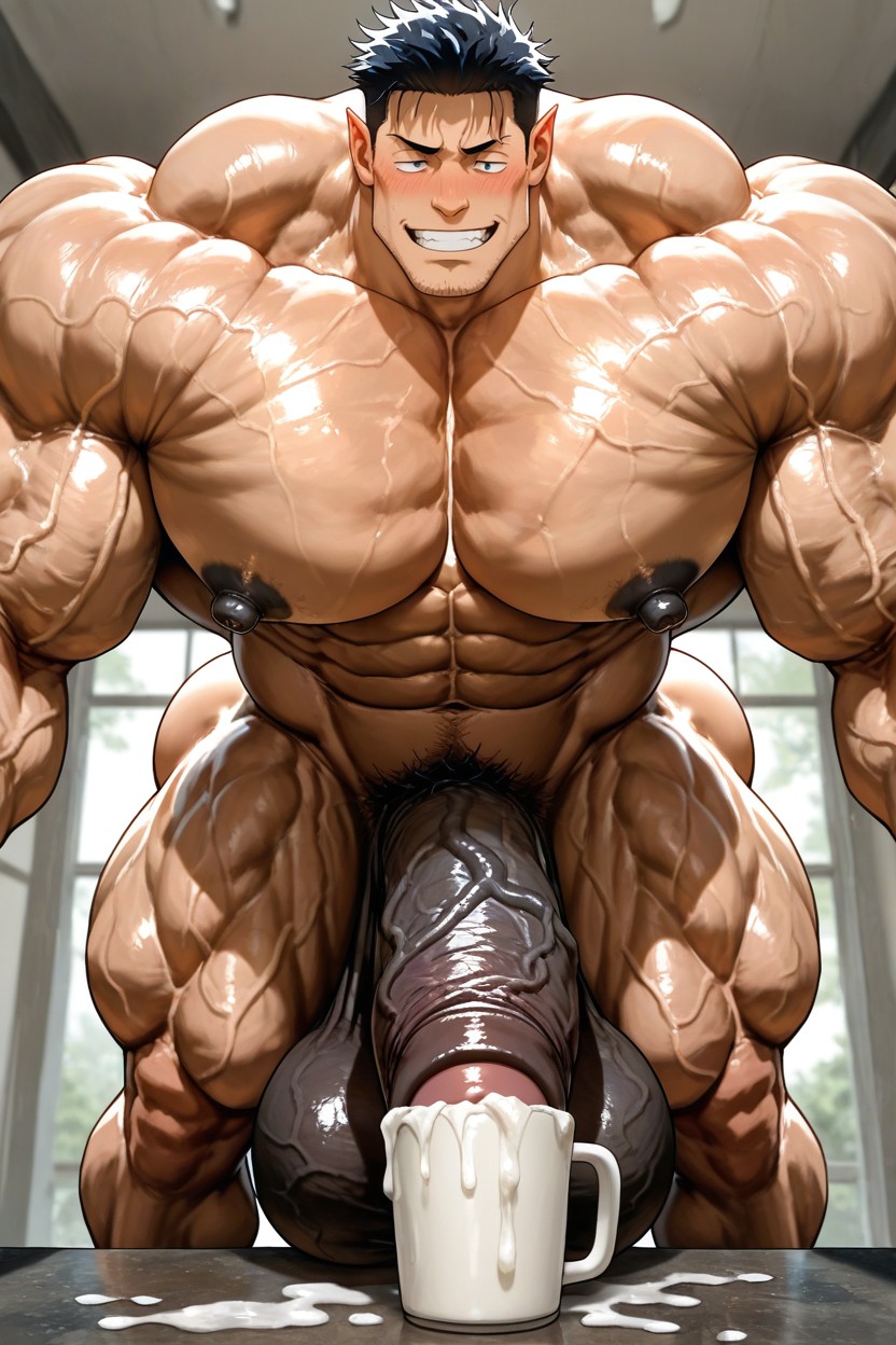 Vivid Cinematic Light Casting Rembrandt-style Deep Shadows On His Massive Bulking Body, Toji Fushiguro From Jujutsu Kaisen, Faceless Male Porno gay IA