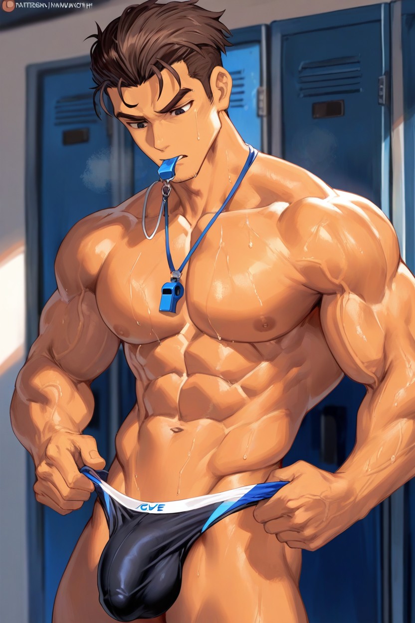 Tan Skin, Dark Brown Skin, Black Eyes AI Gay Porn