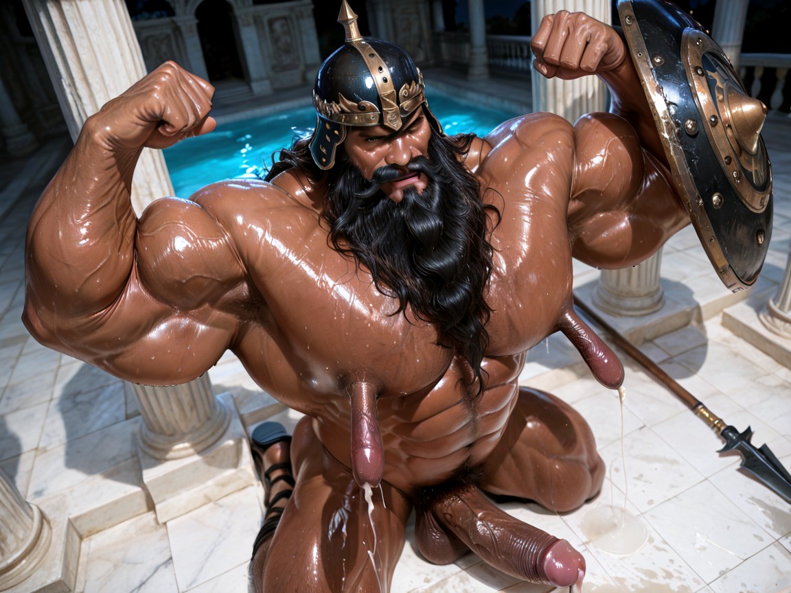 Kneeling On Floor, Ancient Greek Palace, Naked AI Gay Porn