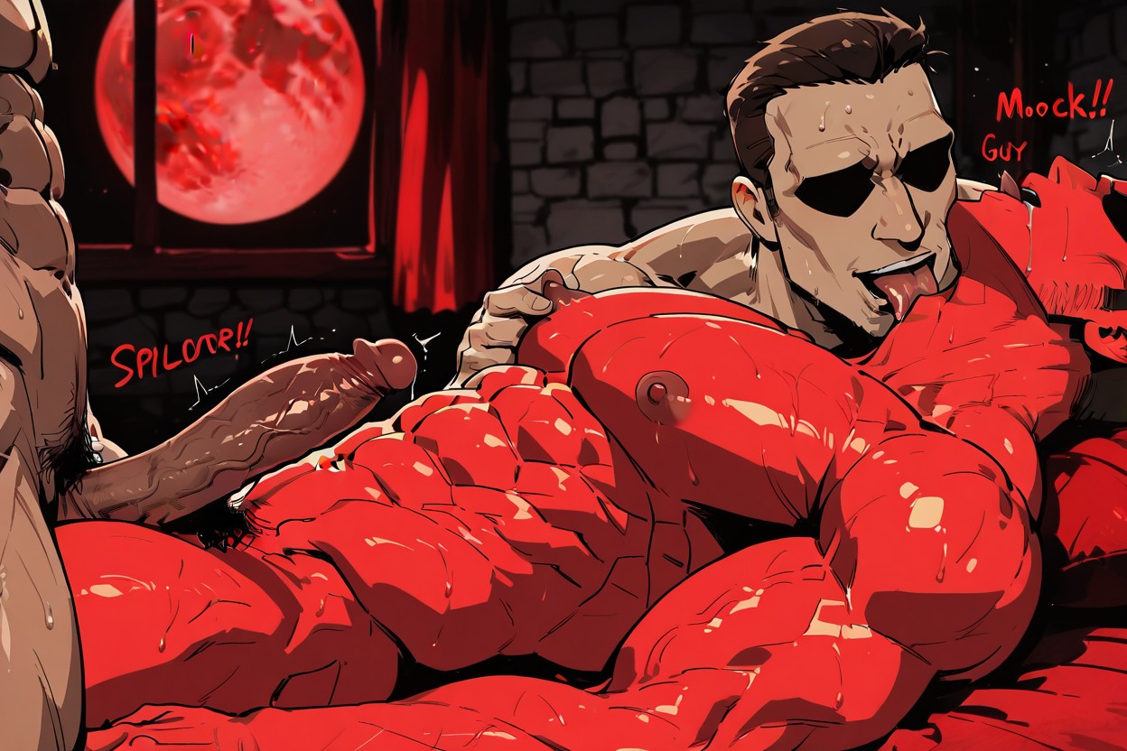 Fellatio, Red Lighting, Orgasm AI Gay Porn