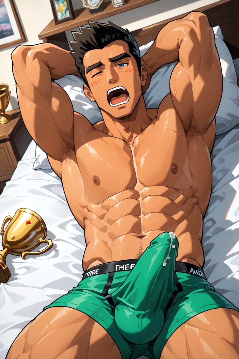 Serious, Arms Behind Head, Littlemac From Super Smash Bros AI Gay Porn