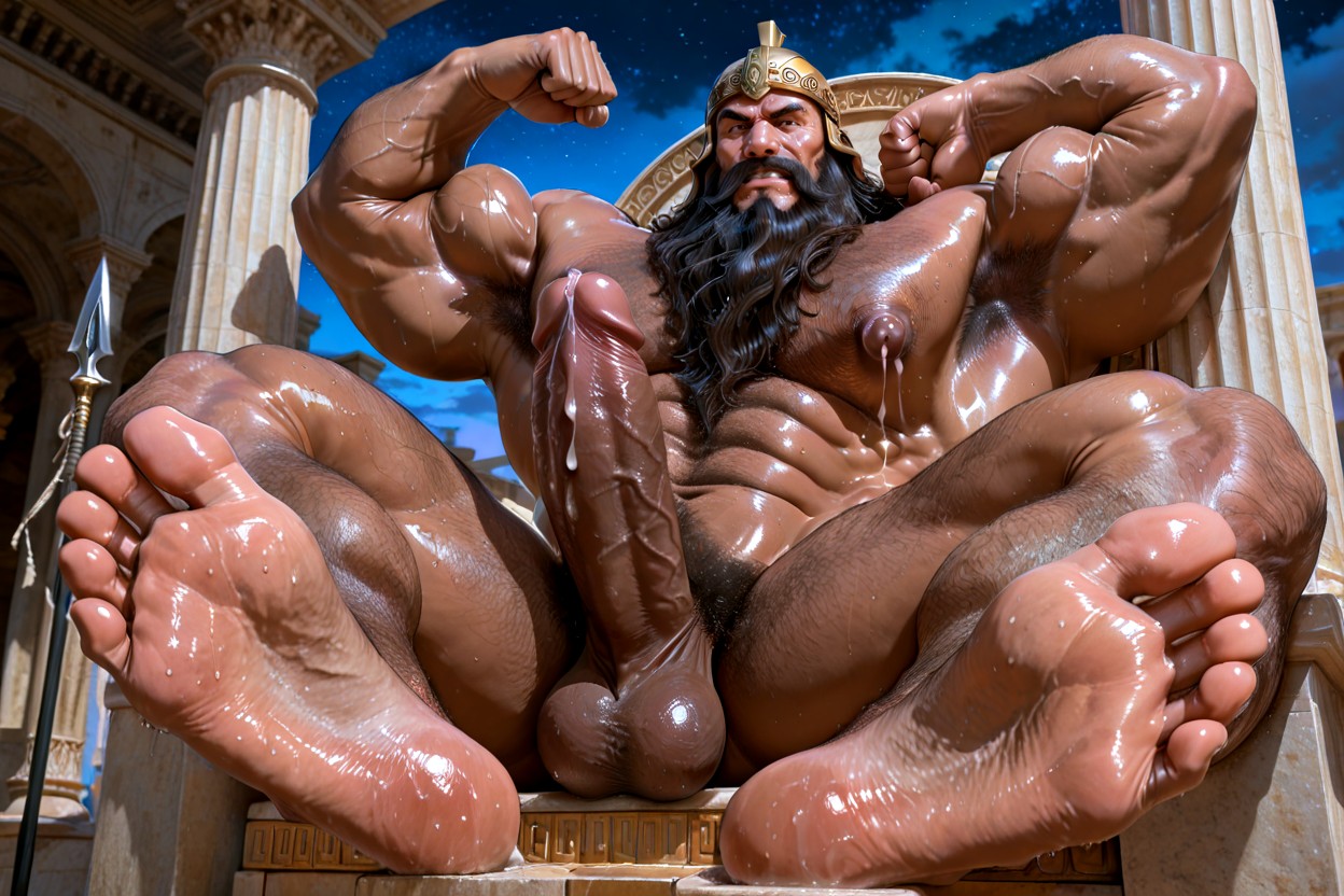 Huge Torso, Wearing An Ancient Greek Helmet, Huge Arms AI Gay Porn