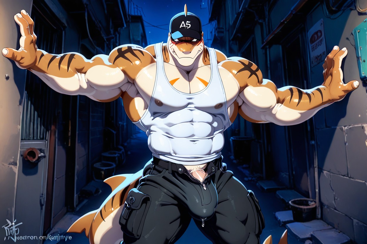Slightly Blushing, Looking To Viewers, Black Cap AI Gay Porn