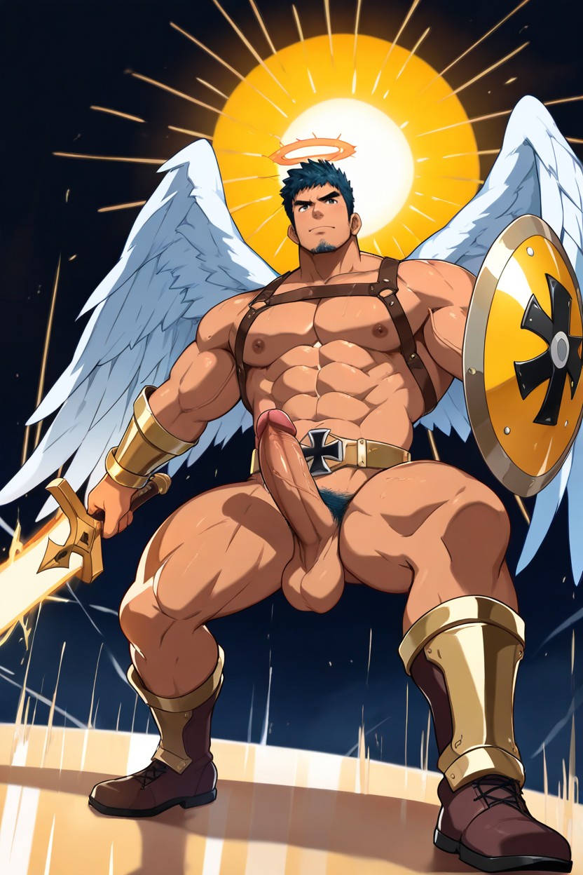Brown Iron-cross Insignia In The Center Of The Breastplate, Wide Metallic Gold Belt, Fantasy Ui Porno IA Gay