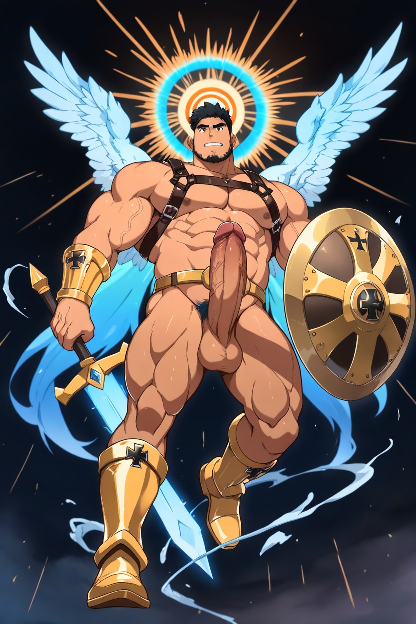 Bottom Up, Anime Style, Vibrant Colorful Sun AI Gay Porn