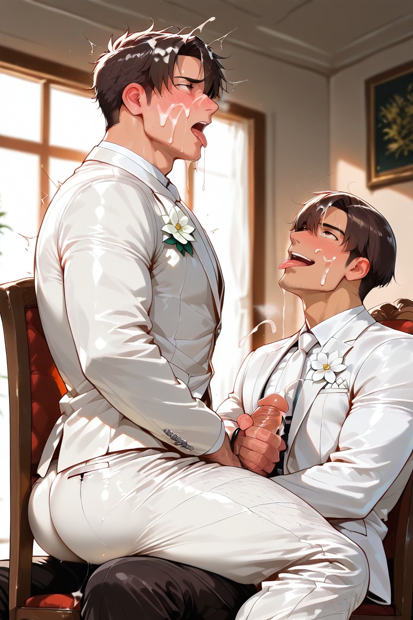 Guy, White Shirt, Huge Cumshot AI Gay Porn