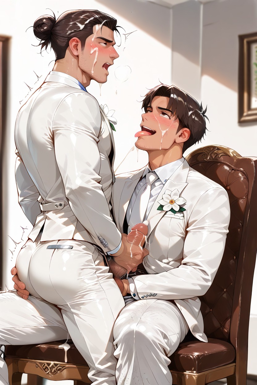 Japanese Guy, Bukakke, Turning Neck And Looking Up AI Gay Porn