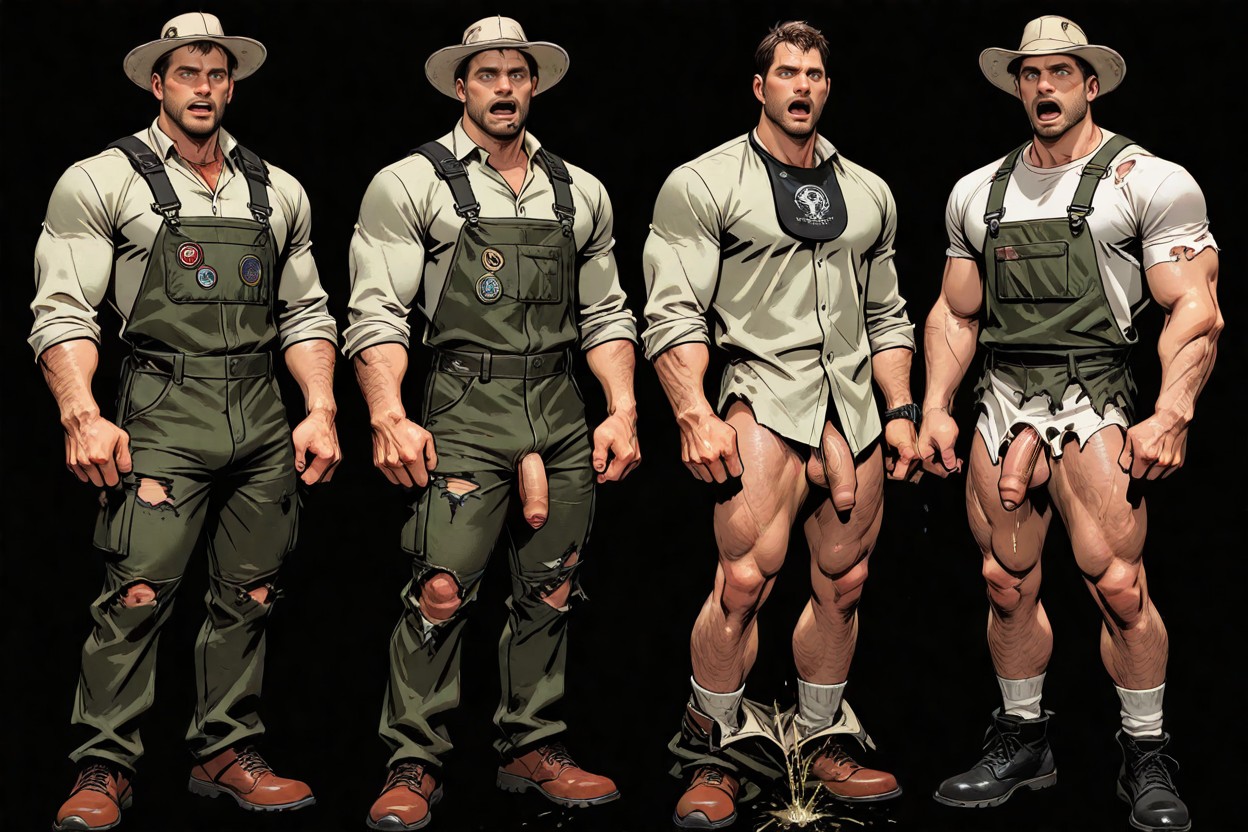 Shirtless, All Of Them Are Chris Redfield From Resident Evil All Of Them Wearing Worker Diferent Clothes, Flaccid Penis ゲイAIポルノ