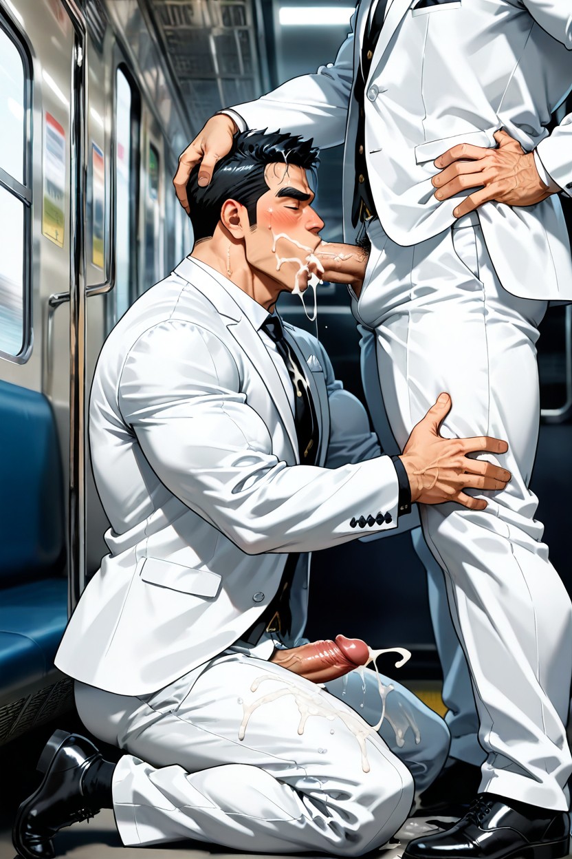Drooling, Man On Man, Blowjob Side View AI Gay Porn