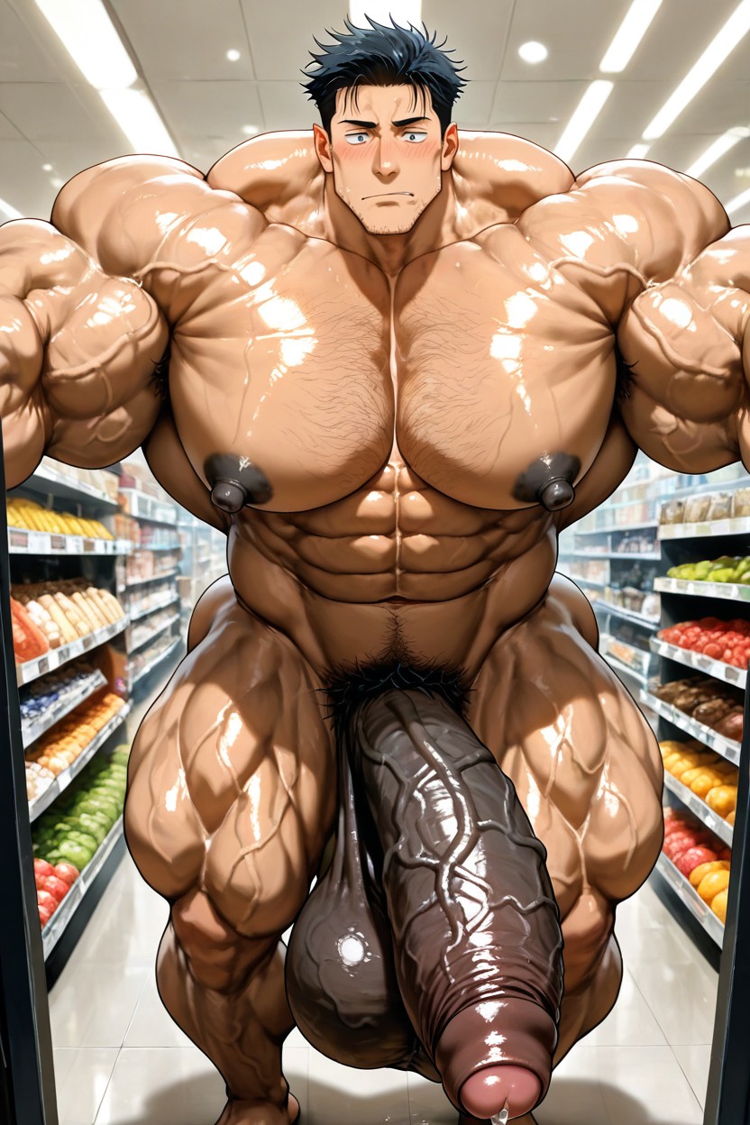 Pubic Hair, Vivid Cinematic Light Casting Rembrandt-style Deep Shadows On His Massive Bulking Body, Perspective AI Gay Porn