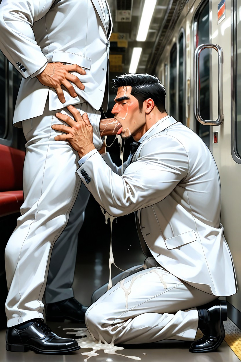 18+, Gay, Wild Manly Man Sucking Another Cock AI Gay Porn