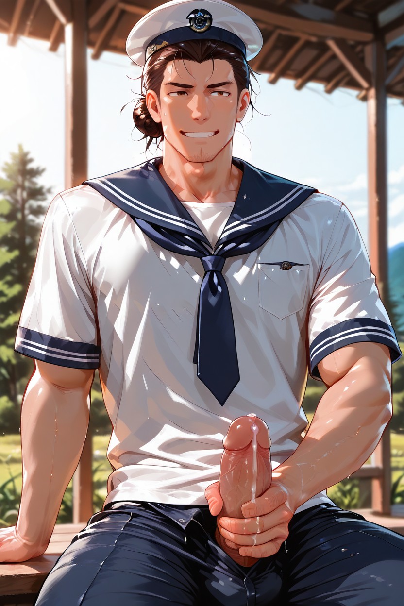 Laserflip Art Style, Soft Light, Navy Sailor Hat AI Gay Porn