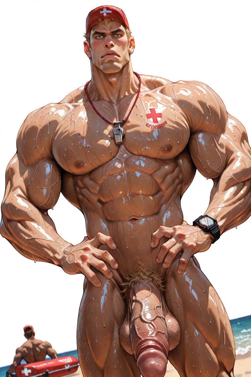 Blushing, Colorless Oiled Skin/sweating, Heads Size AI Gay Porn
