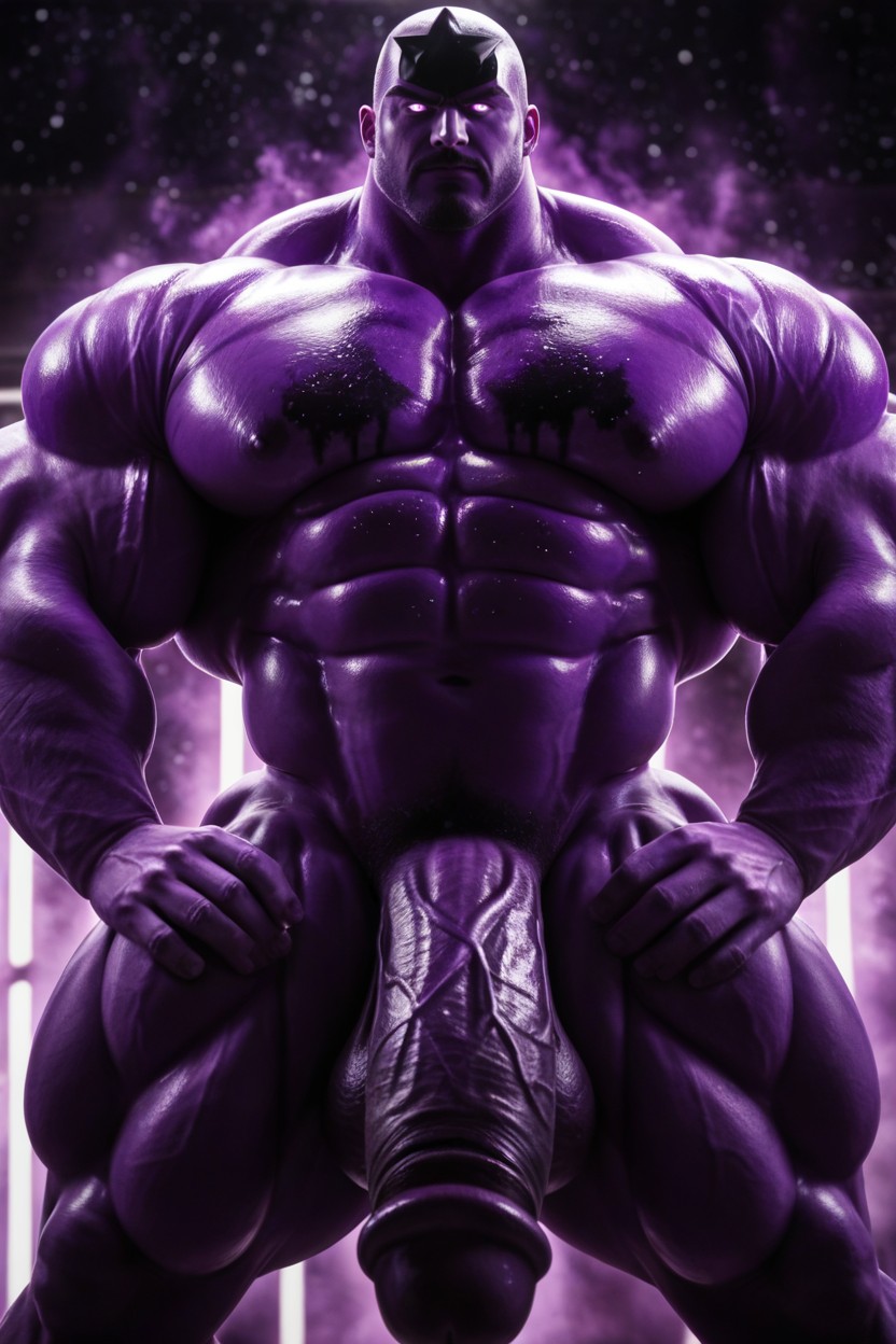 Purple Background, Cinematic Purple Godrays, Gigantic Muscles AI Gay Porn