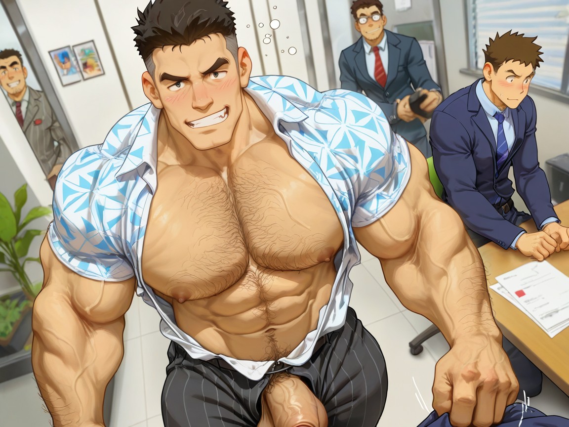 Hairy Pits Incredibly Hairy Body; Thick Chest Hair, Two Men, Guy Helping Another Guy Remove Shirt AI Gay Porn
