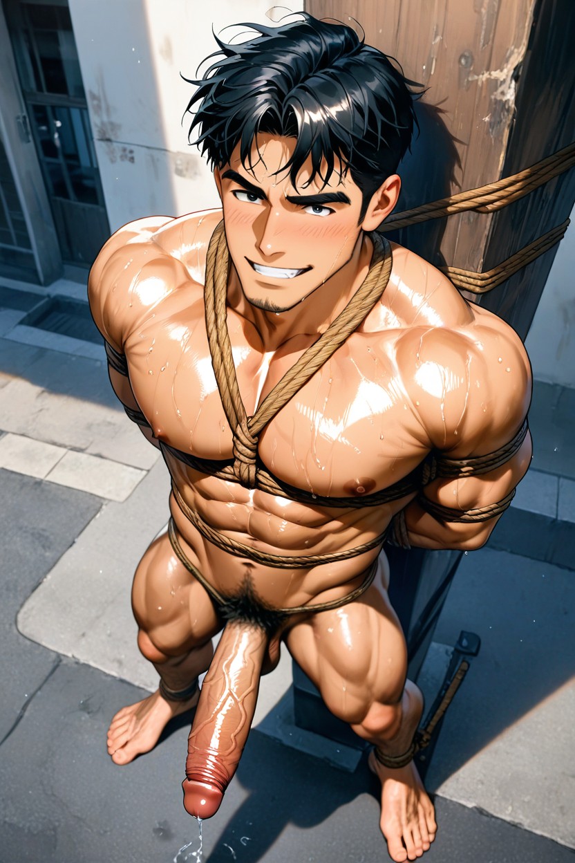 Rope Tied His Chest And Arms, Public Hair, Fix Resolution AI Gay Porn