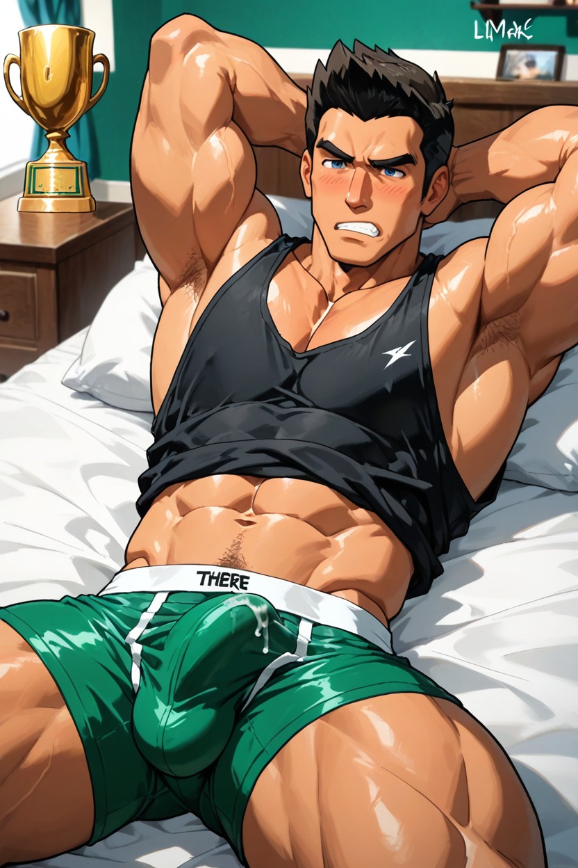Bulge Of Boxer Briefs Due To Erection, Smooth Body, Dark Blue Eyes Porno gay IA