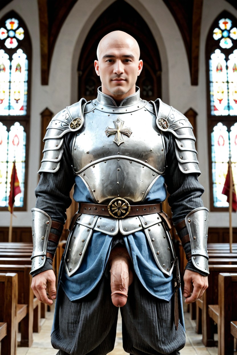 Fierce Face, Medieval Knight Outfit, With Moyen Uncut Dick Out Of Hole On The Pant Porno gay IA