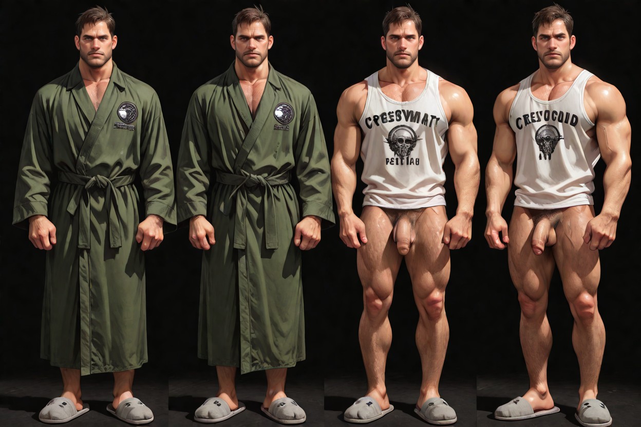 Slippers The Fourth One Is Completely Nakedthe First Chris Redfield Is Complete Clothed, Bathrobe, Showing Body Naked AI Gay Porn