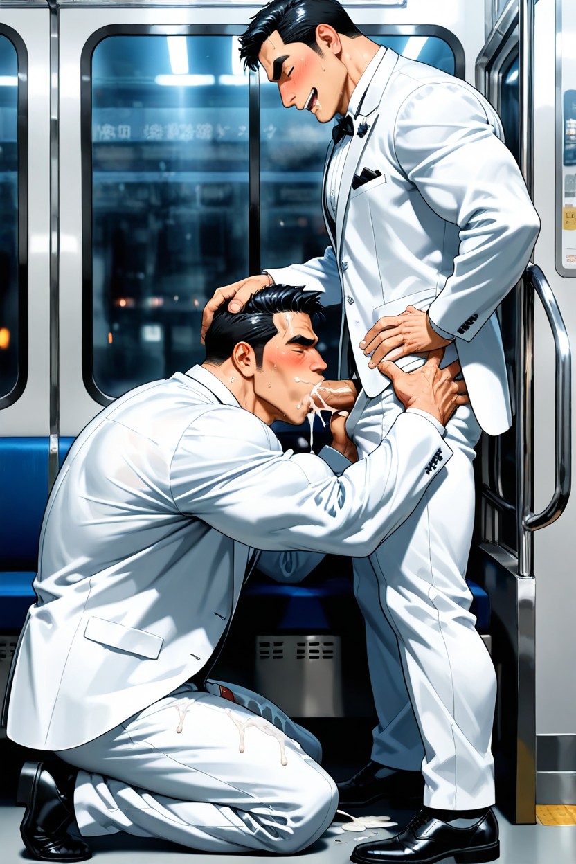 Black Hair, Fatty Muscle, Formal Glossy White Tuxedo Porno gay IA