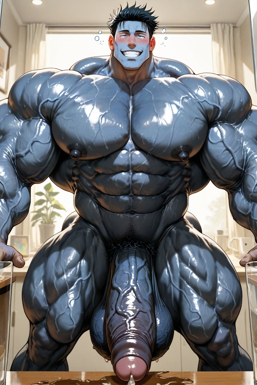 Caliente, Body Bent Forward, Giant Hyper Muscular Bodybuiler Male Porno gay IA