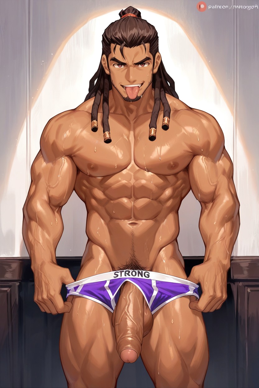 Purple Underwear, Huge Long Dick, Saggy Testicles AI Gay Porn