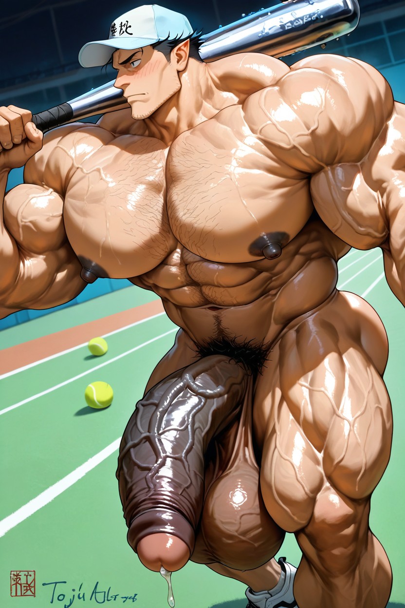 Giant Hyper Muscular Bodybuiler Male, Super Massive Penis, Boulder Shoulders AI Gay Porn