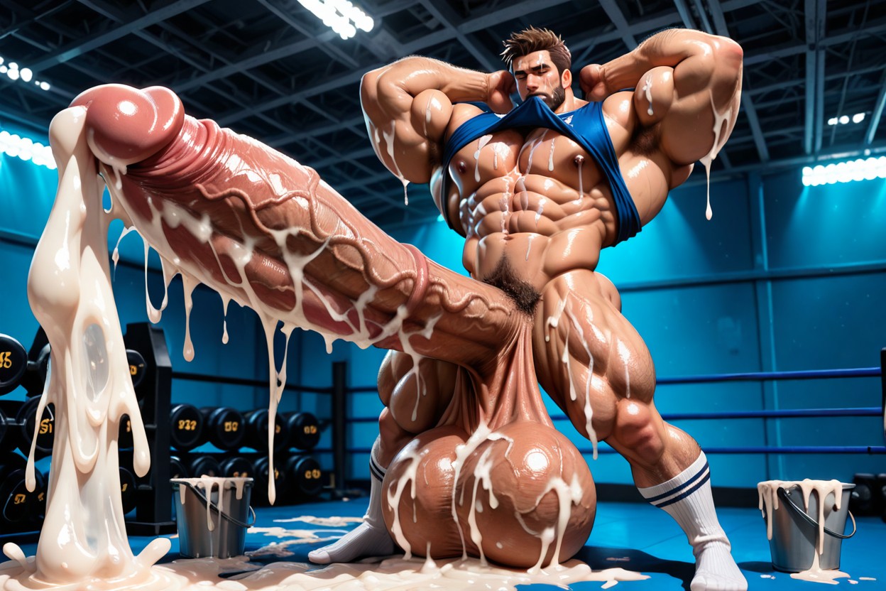Arms Coated With Cum, Excessive Messy Cum, Hairy Testicles AI Gay Porn