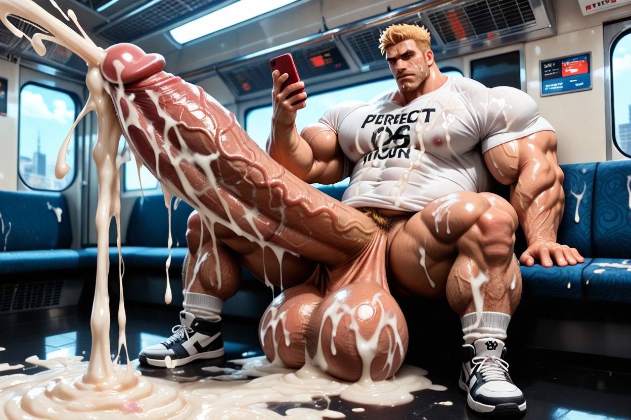 Hyper Cum On Biceps, Thick Cock, Cum On Testicles AI Gay Porn