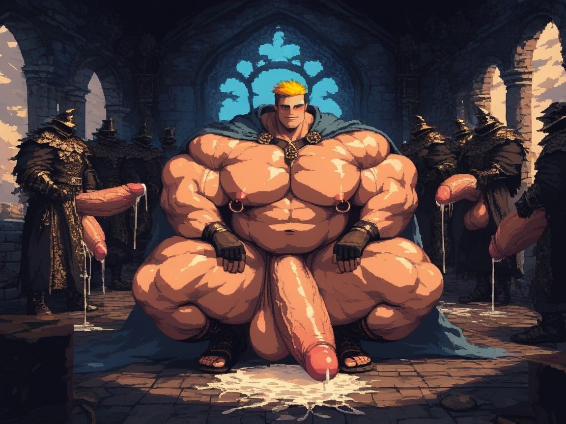 Dungeon, Huge Bulky Muscles, Oiled Skin AI Gay Porn
