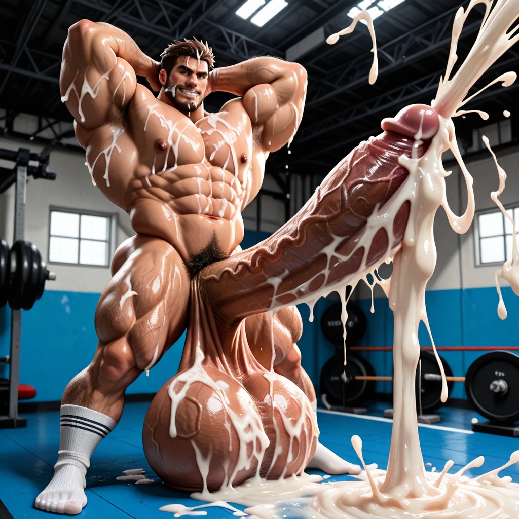 Hairy Body, Giant Testicles, Legs Coated With Cum AI Gay Porn