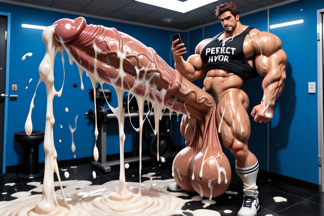Perfect Oversized Thick And Extra Long Hyper Dick, Cum On Biceps, Cum On Arms AI Gay Porn
