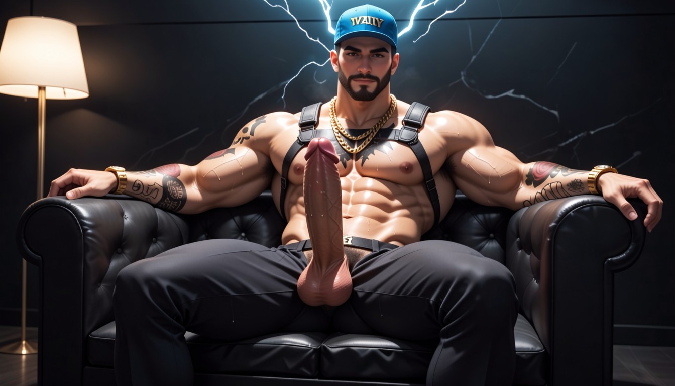 Sitting On Leather Couch In Private Vip Room, Dripping Cum, He Is A Porno gay IA