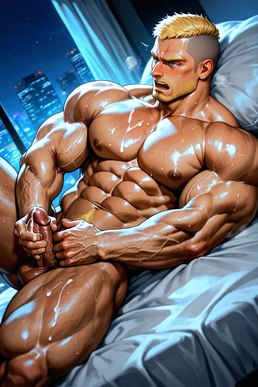 Shaved Head, Wide Angle, Open One Leg AI Gay Porn