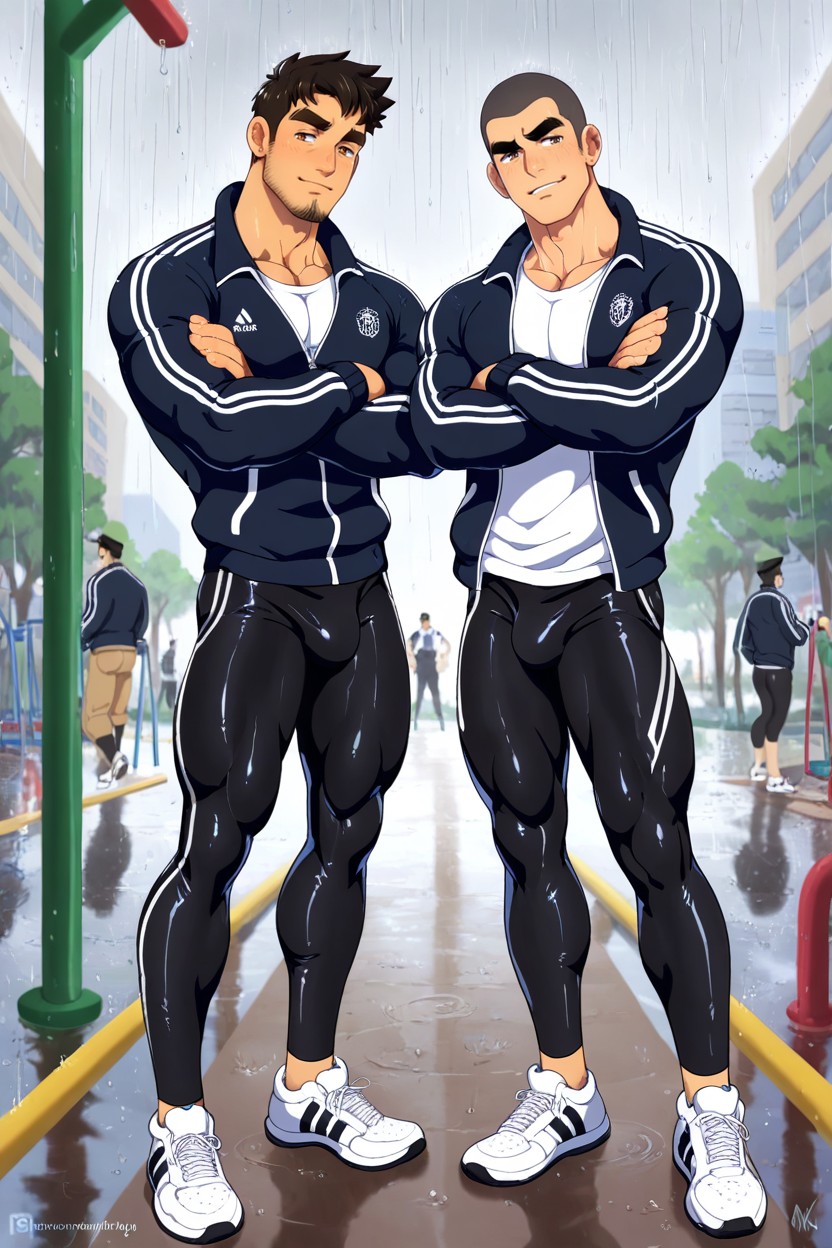 Handsome And Stocky Men, White Adidas Shoes, Defined Collarbones Porno gay IA