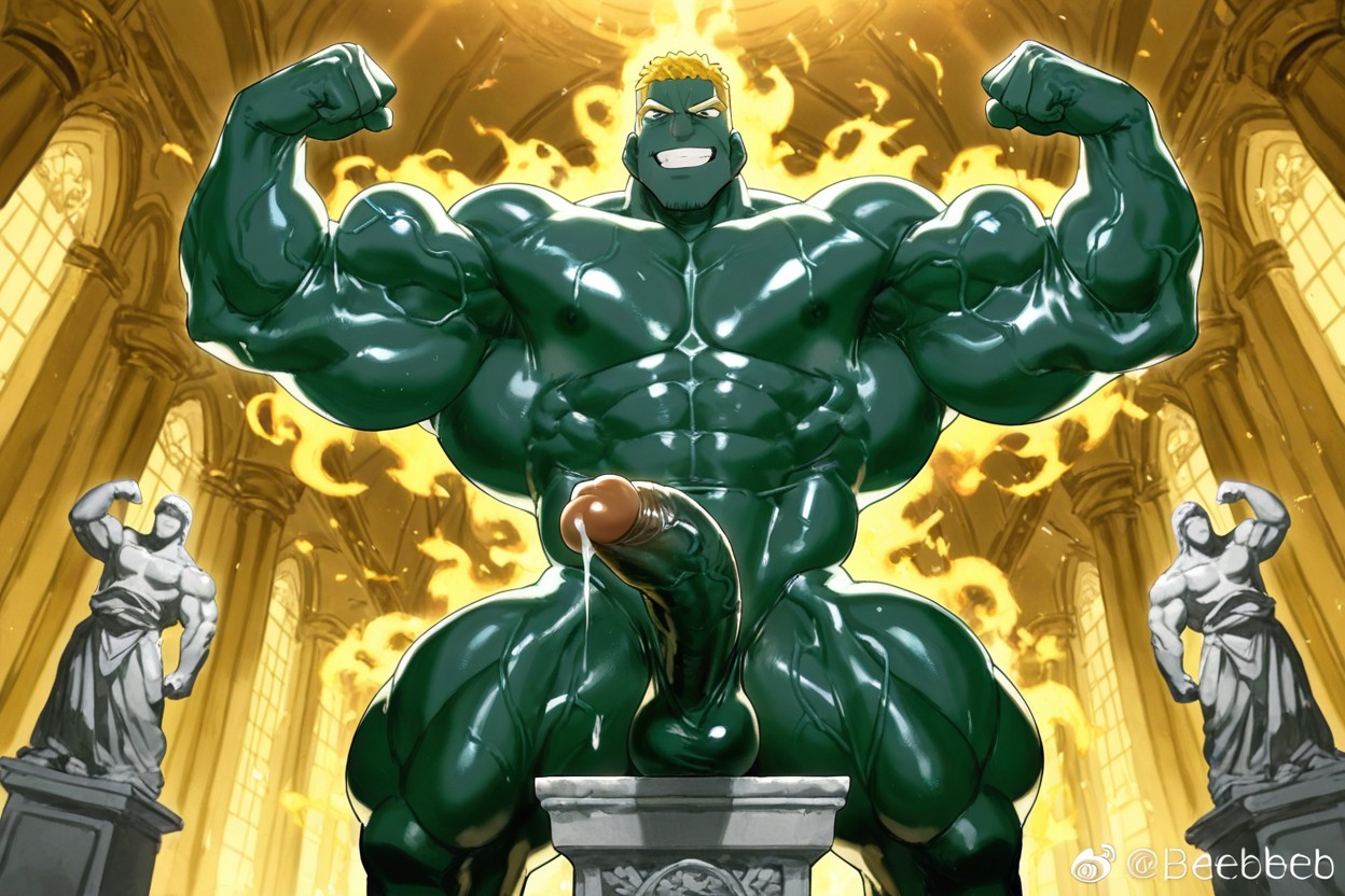 Hyper-wide Shoulders, One Man Is A Statue And The Other Is Feeling Him Up, Wide Angle AI Gay Porn