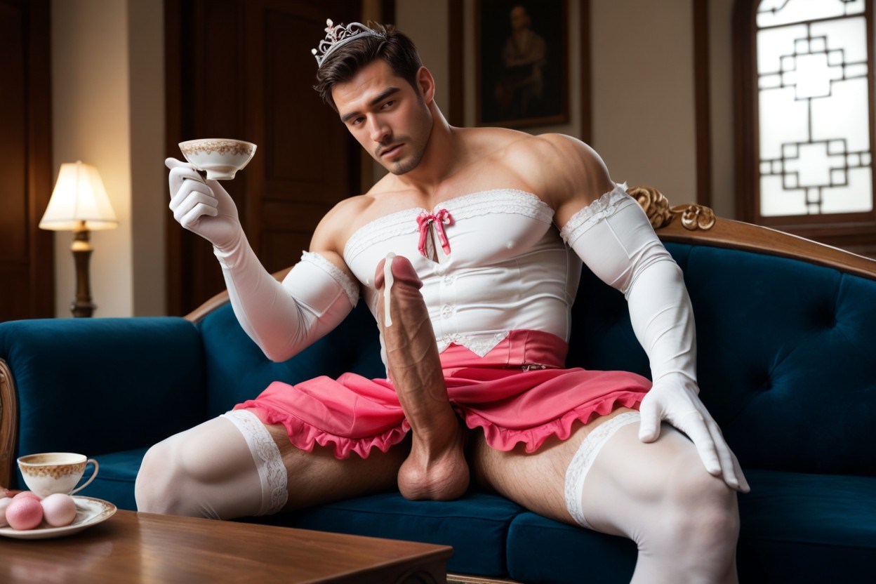 Asian, Victorian Pink Off-shoulder Dress, 18+ AI Gay Porn