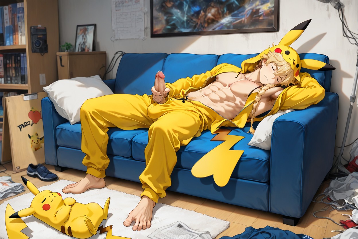 Morning Wood, Couch, Armpit Hair AI Gay Porn
