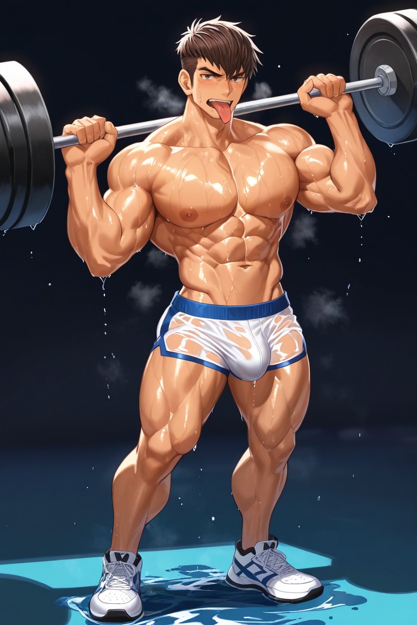 Mouth Open, Massive Pecs, V-shaped AI Gay Porn