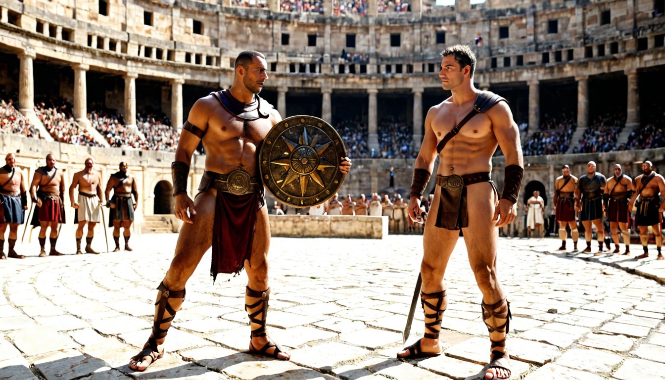 Bronze Gladiator Armor With Leather Straps, Hdr, Natural Lighting AI Gay Porn