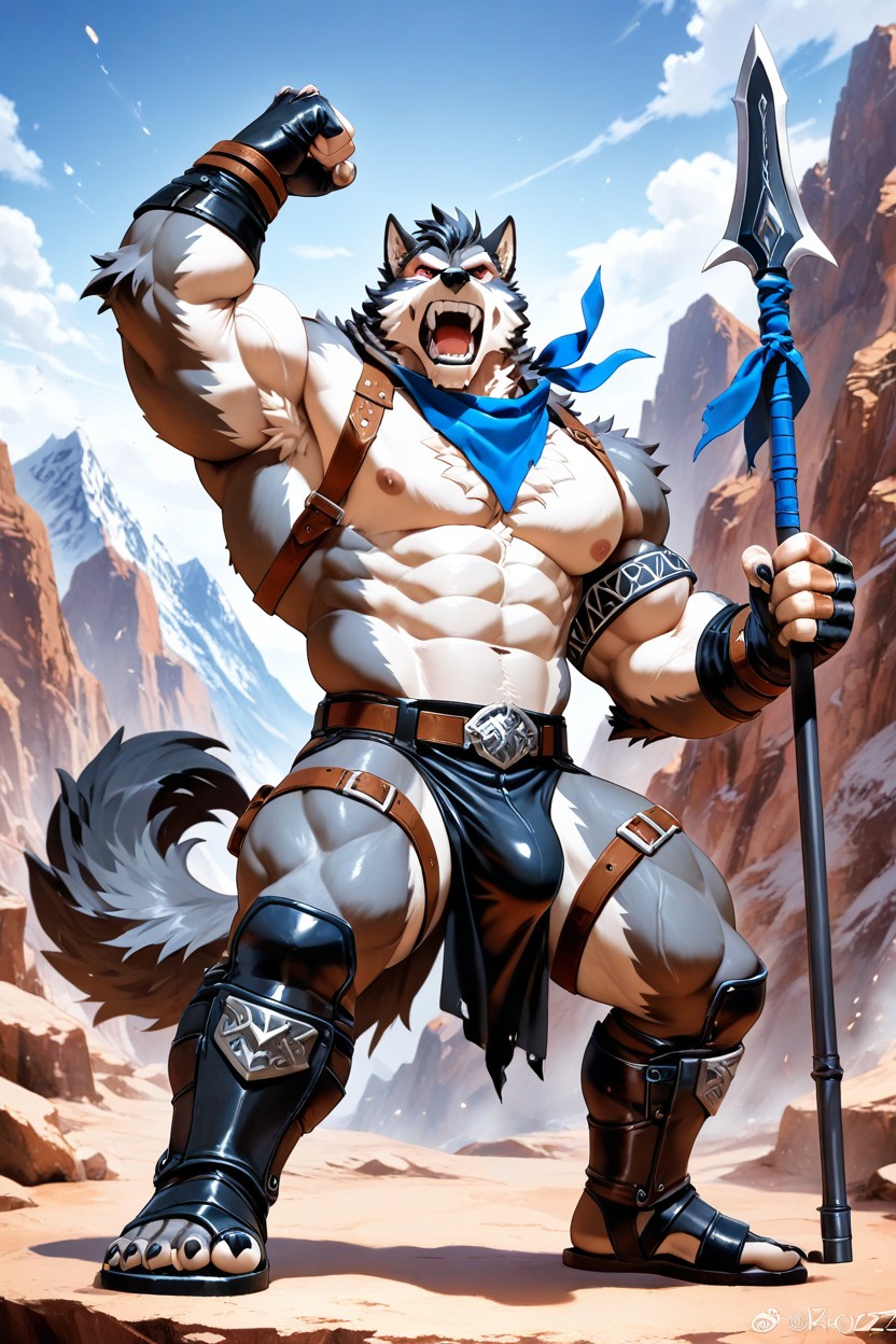Black Armbands, Gray Fur, Bared Teeth AI Gay Porn