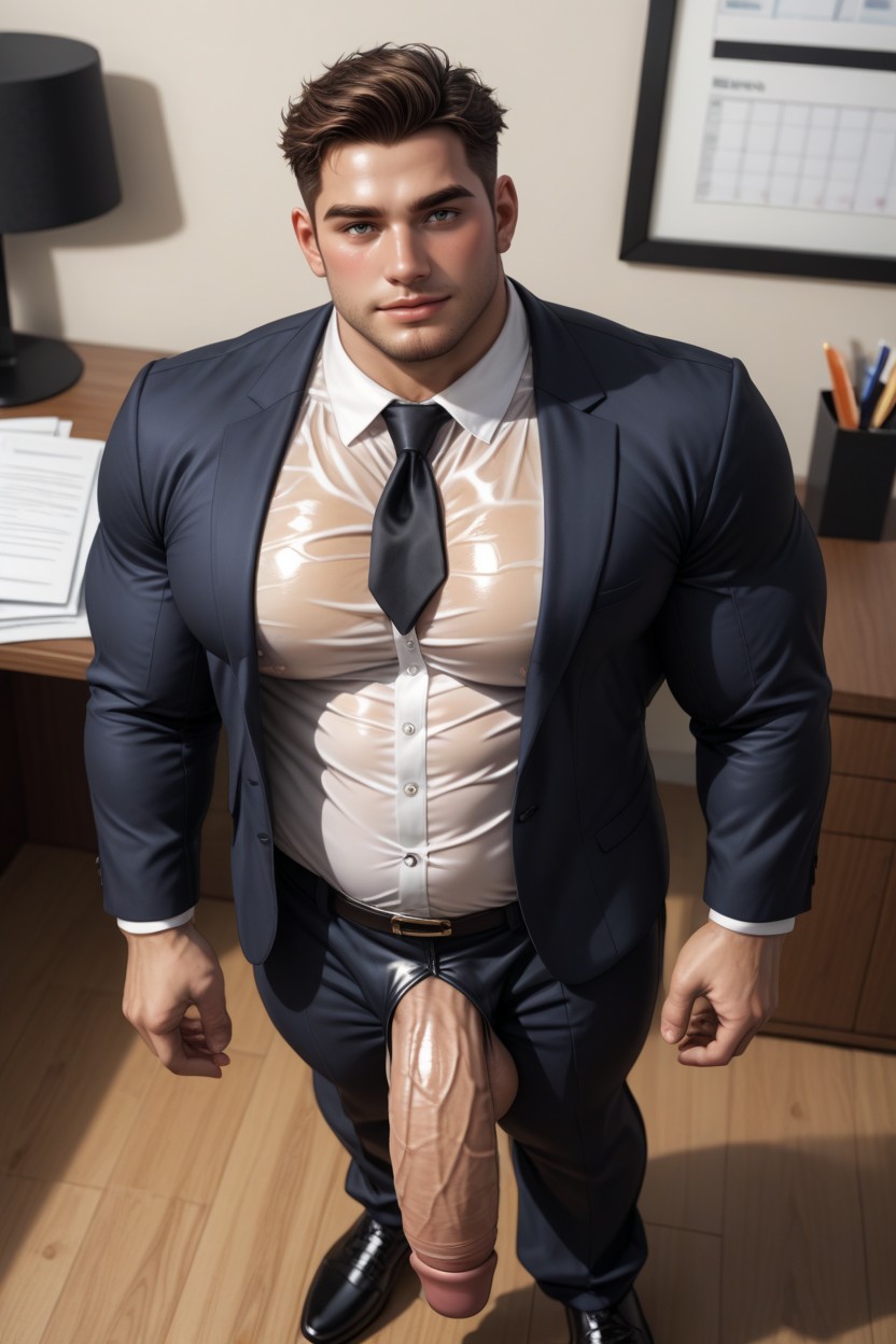 Wearing Business Tie, Flaccid Long Huge Cock, One Man Porno gay IA