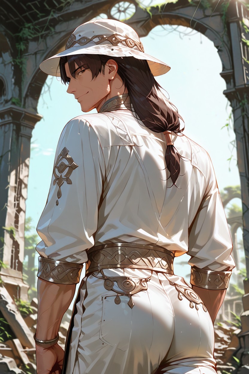 Dark Brown Hair, Model, Hat AI Gay Porn