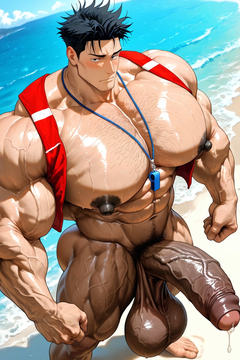 Black Penis, Dark Brown Skin, Hyper-muscular AI Gay Porn