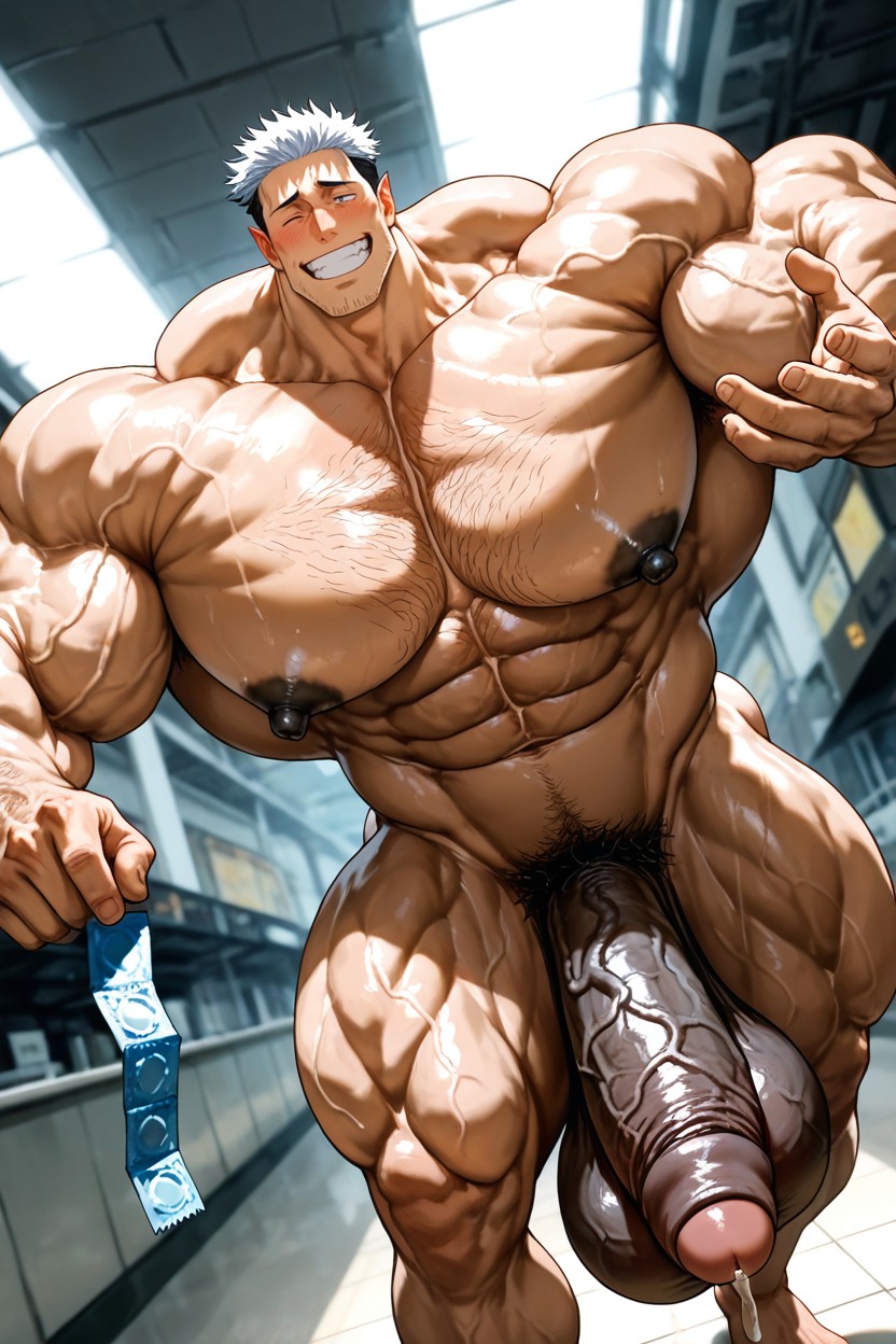 Stubble, Hyper Chest, Beitemian Art Style AI Gay Porn