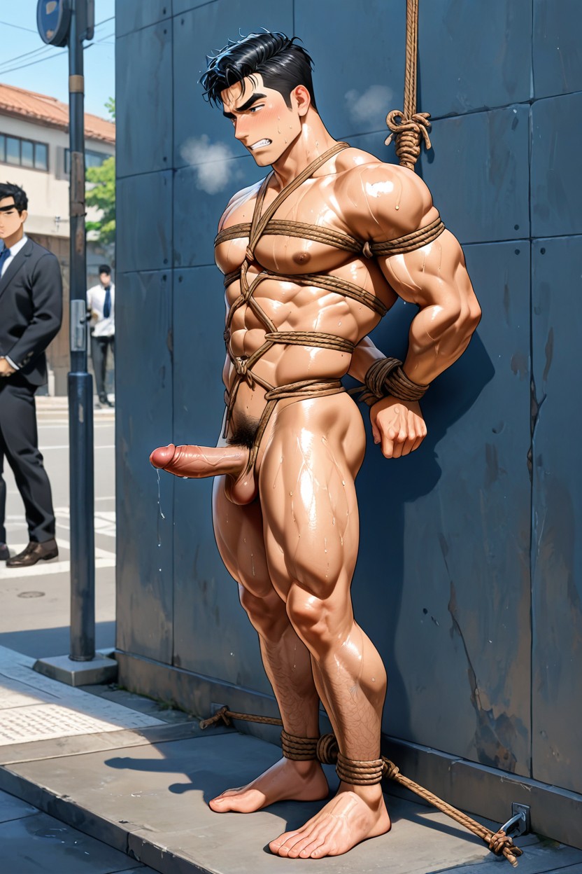 Brown Skin, Fully Naked, Arms Behind Back AI Gay Porn