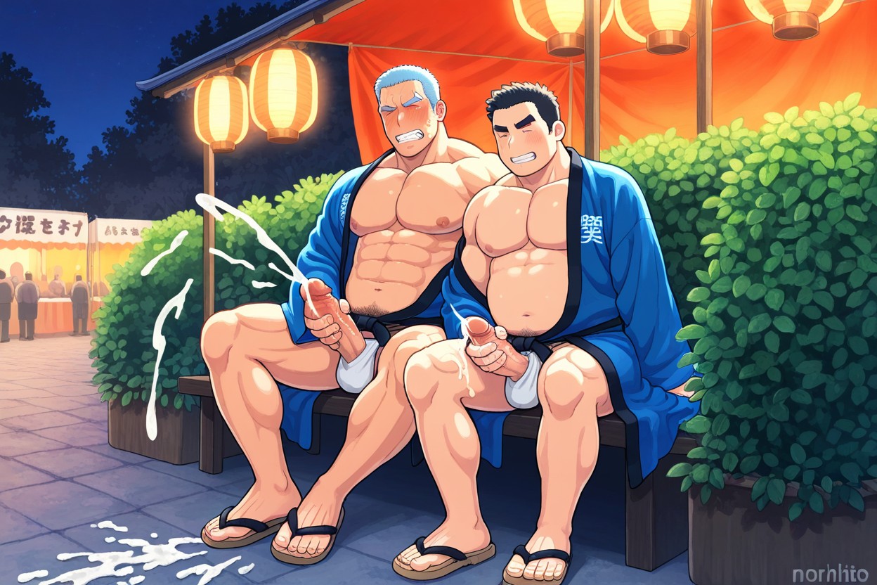 Traditional White Fundoshi Loincloth, Shoot Sperm On The Floor, Right Hand Handjob ゲイAIポルノ