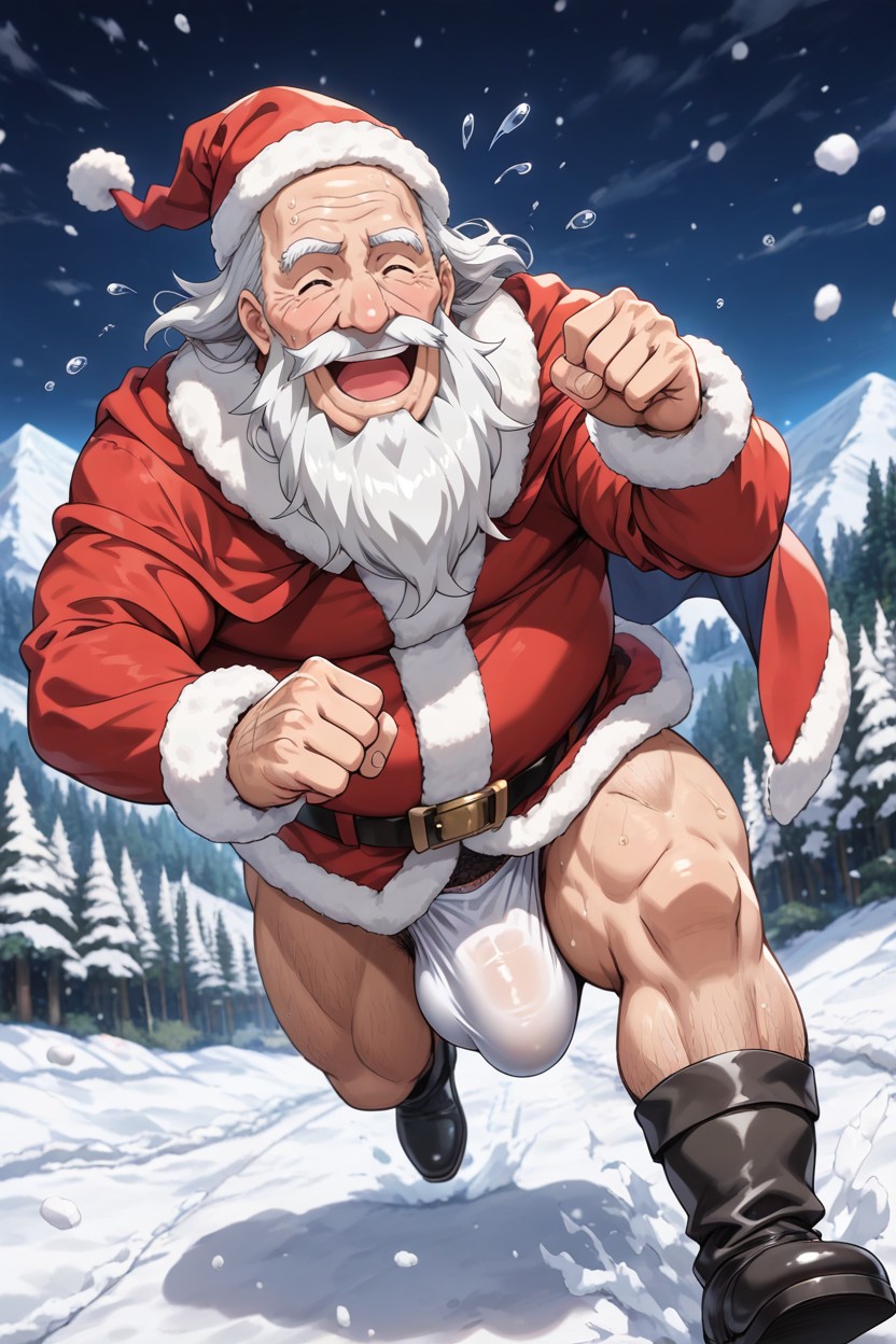 Dynamic Running Pose, Santa Claus, Pecs Exposed AI Gay Porn