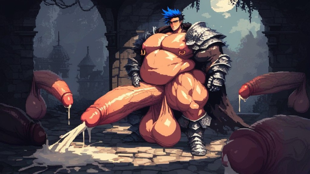 Armored Gloves, Thick Waist, Gigantic Oversized Heavy Sagging Balls AI Gay Porn