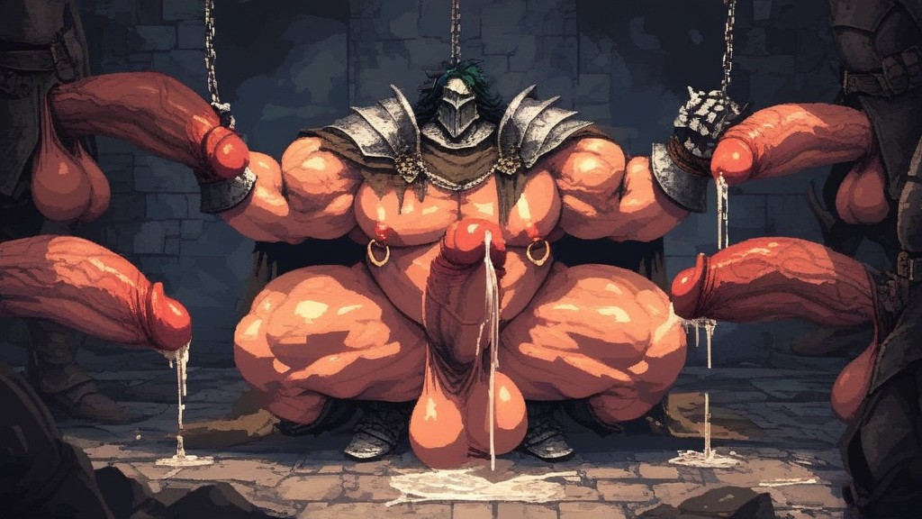 Hyper Long Genitals, Hyper Huge Bulging Testicles, Masculine Chest Porno gay IA
